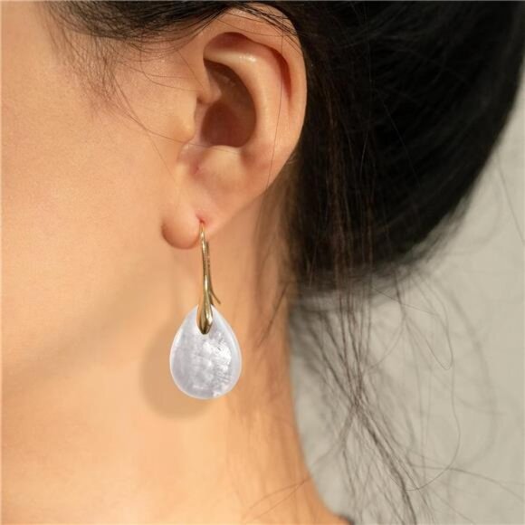 Purple Pink Agate Crystal Dangle Drop Earrings Gold Silver Tone Jewelry Gift - Picture 3 of 5